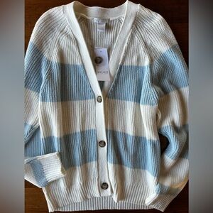 Design History Spring Blue Striped Cardigan Sweater Medium